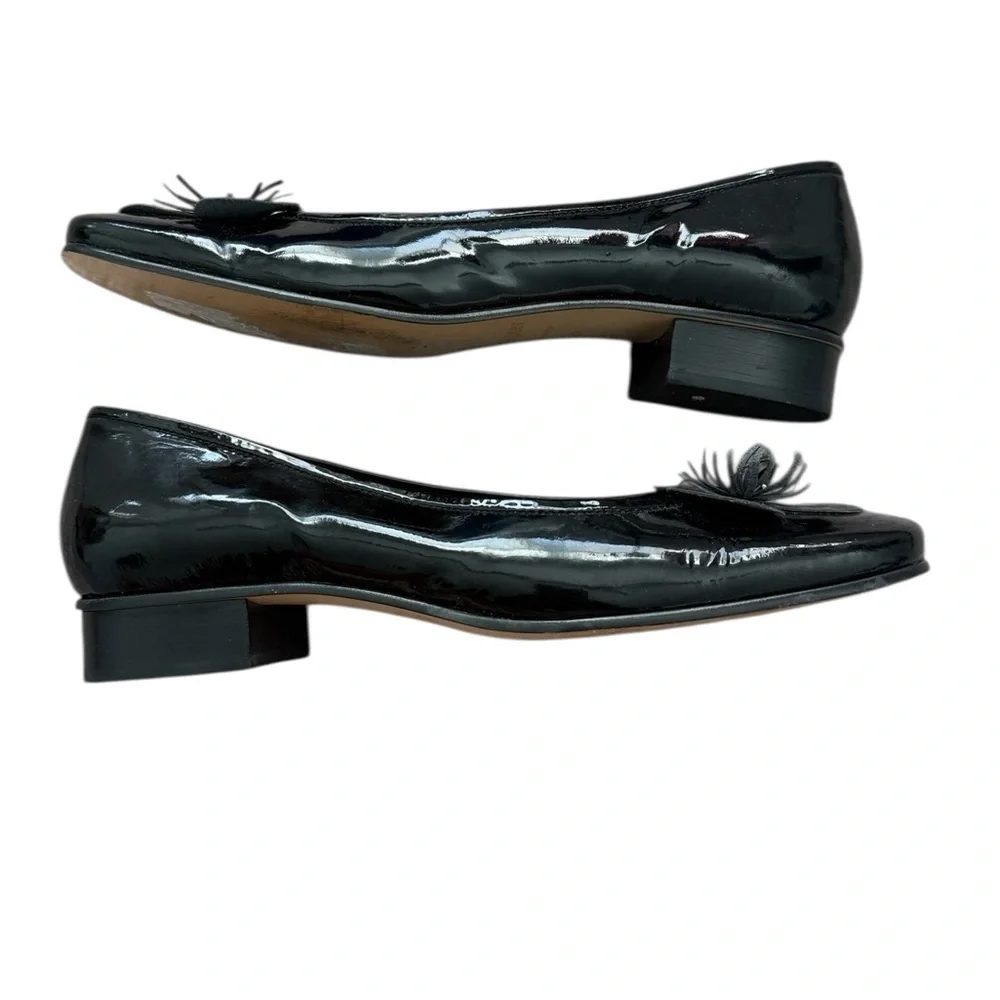 Etienne Aigner Gardener Black Flats with Floral Detail Size 7.5”